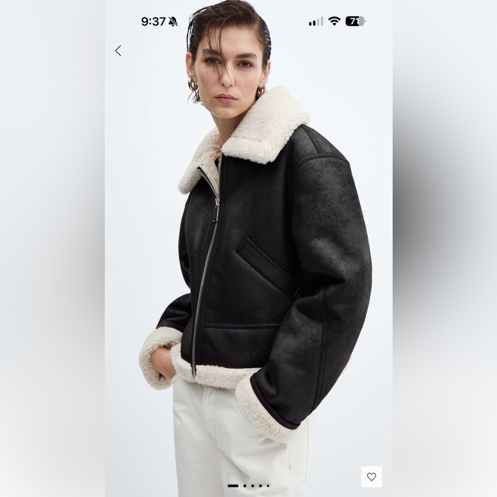 Mango Black Teddy Jacket with Cream Collar